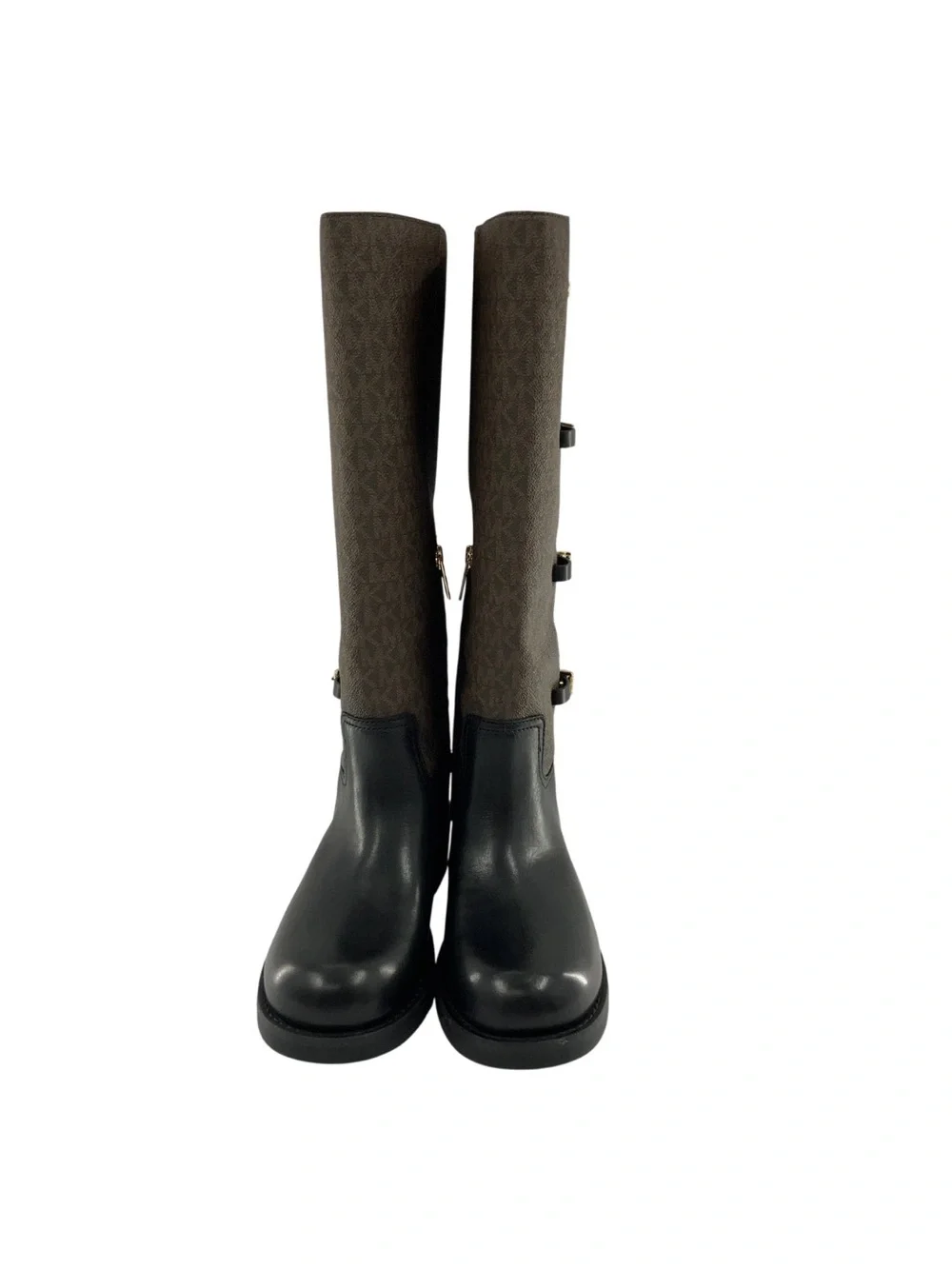 Micheal Kors Over-the-Knee Buckle Leather & Textured Shaft Boot - Black & Brown